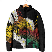Piko Hawaiian Padded Jacket Gradient Spiral Plumeria Tribal Patterns