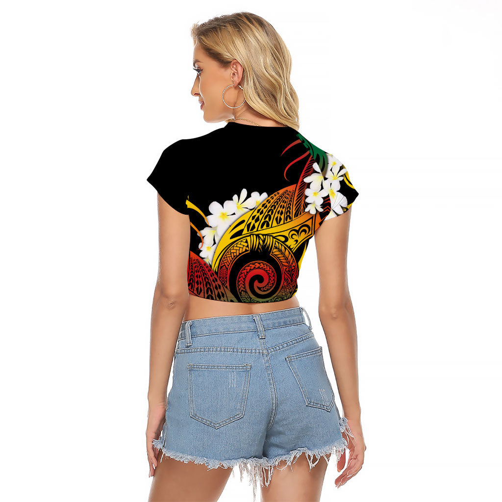 Piko Hawaiian Raglan Cropped T Shirt Gradient Spiral Plumeria Tribal Patterns