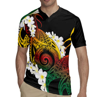 Piko Hawaiian Rugby Jersey Gradient Spiral Plumeria Tribal Patterns