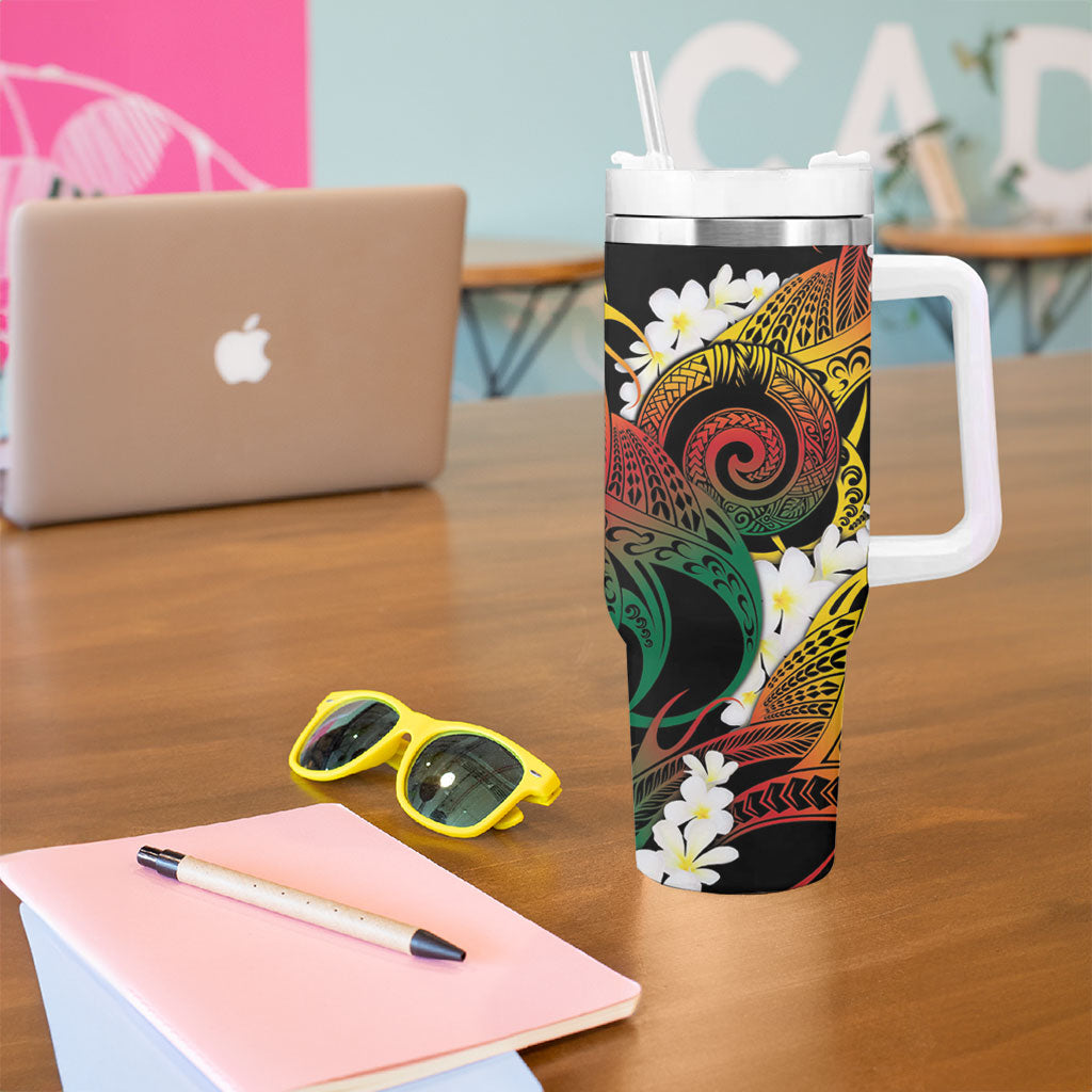 Piko Hawaiian Tumbler With Handle Gradient Spiral Plumeria Tribal Patterns