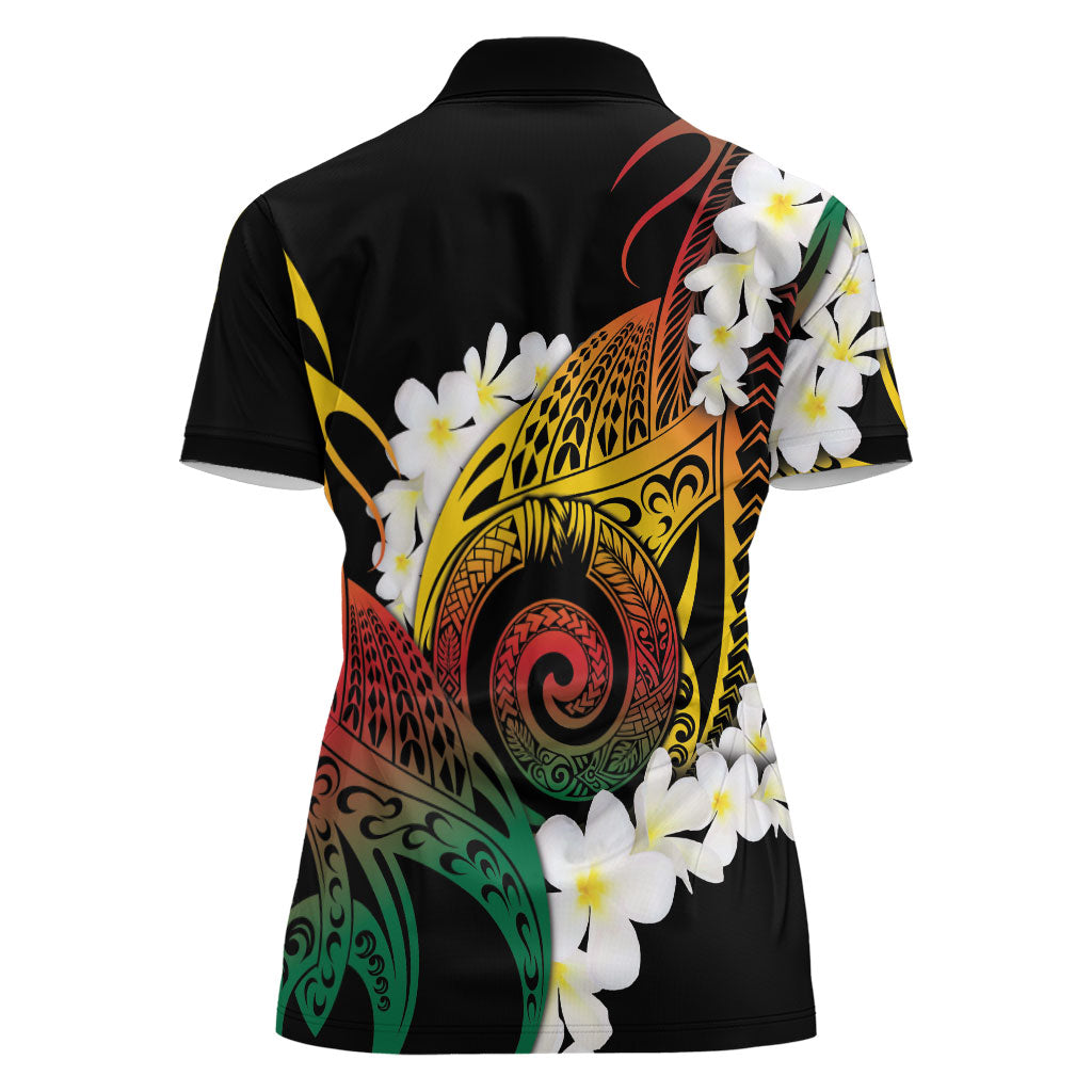 Piko Hawaiian Women Polo Shirt Gradient Spiral Plumeria Tribal Patterns