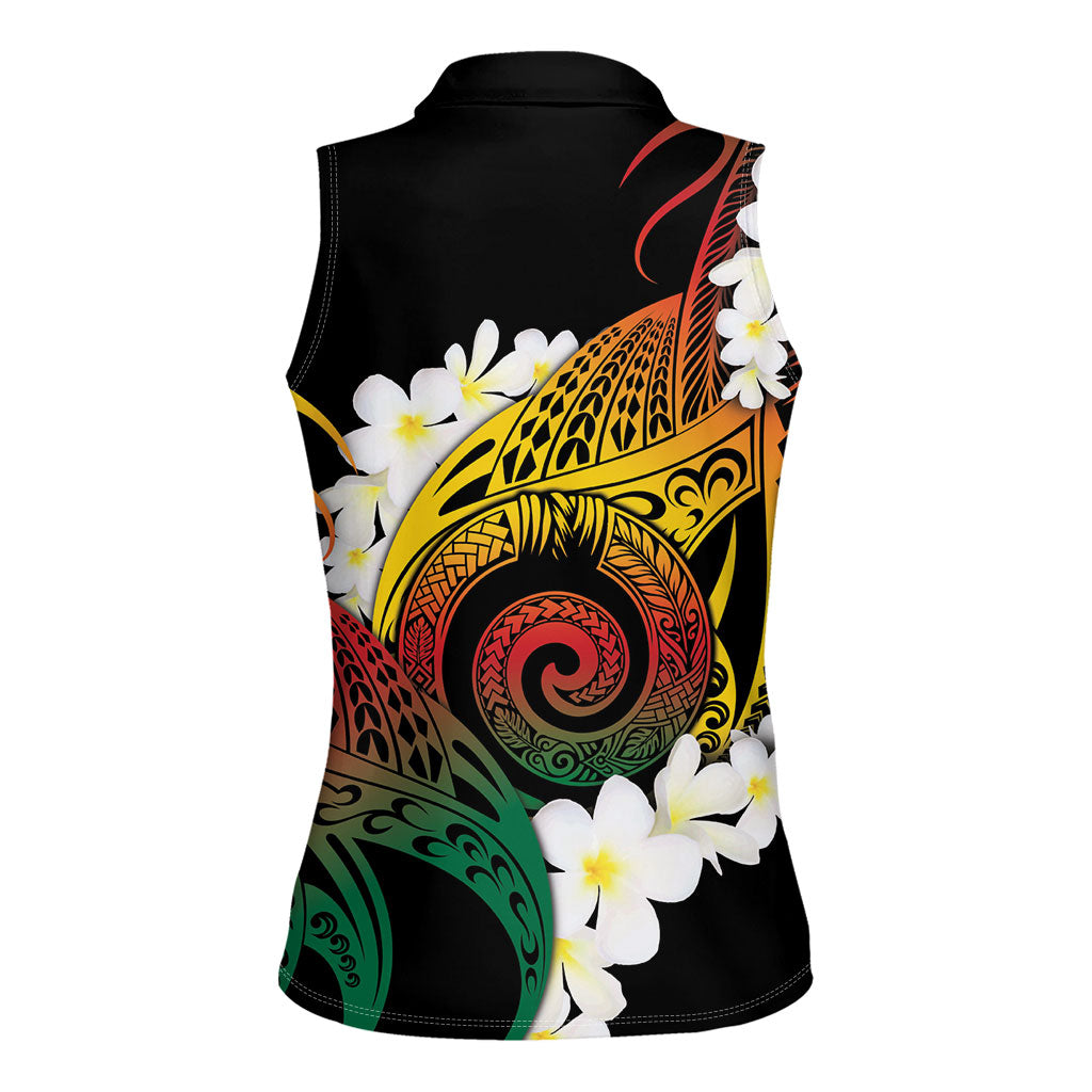 Piko Hawaiian Women Sleeveless Polo Shirt Gradient Spiral Plumeria Tribal Patterns