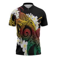 Piko Hawaiian Zipper Polo Shirt Gradient Spiral Plumeria Tribal Patterns