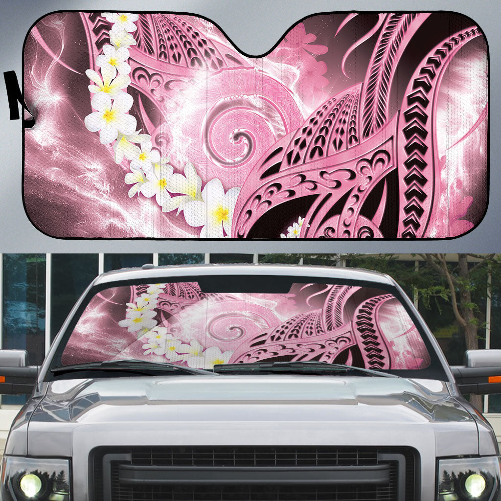 Piko Hawaiian Auto Sun Shade Pink Galaxy Spiral Plumeria Tribal Patterns