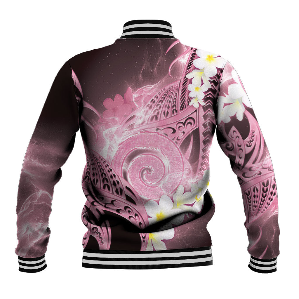 Piko Hawaiian Baseball Jacket Pink Galaxy Spiral Plumeria Tribal Patterns