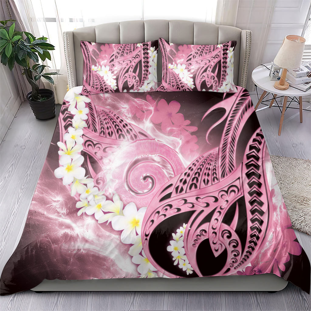 Piko Hawaiian Bedding Set Pink Galaxy Spiral Plumeria Tribal Patterns