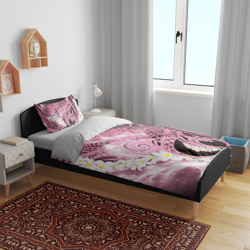 Piko Hawaiian Bedding Set Pink Galaxy Spiral Plumeria Tribal Patterns