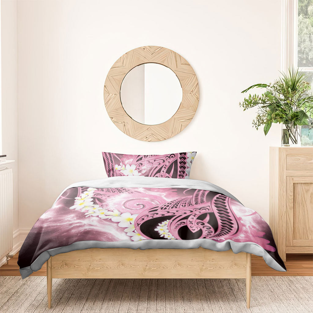 Piko Hawaiian Bedding Set Pink Galaxy Spiral Plumeria Tribal Patterns