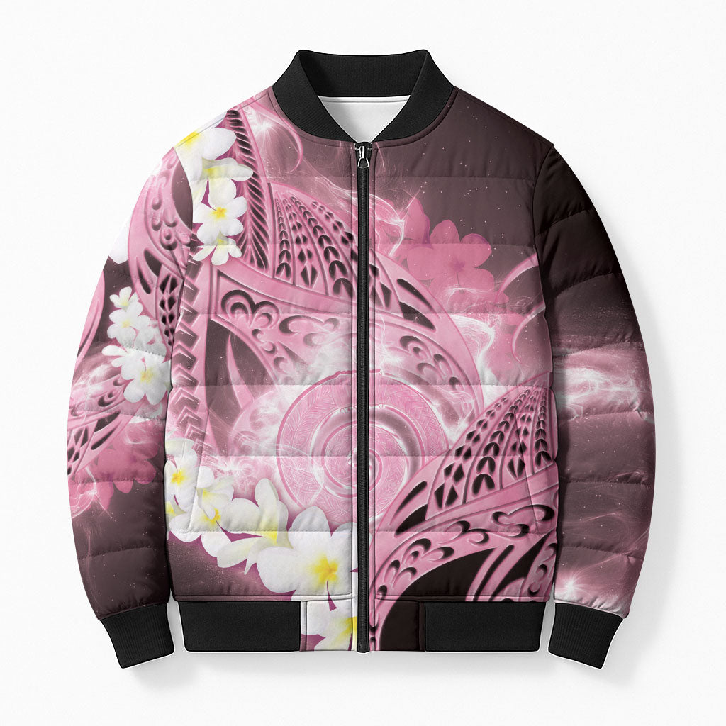Piko Hawaiian Bomber Puffer Jacket Pink Galaxy Spiral Plumeria Tribal Patterns DT05 Unisex Pink - Polynesian Pride