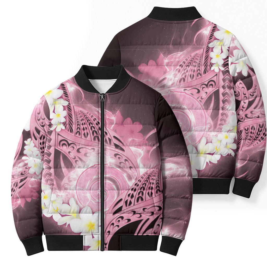 Piko Hawaiian Bomber Puffer Jacket Pink Galaxy Spiral Plumeria Tribal Patterns