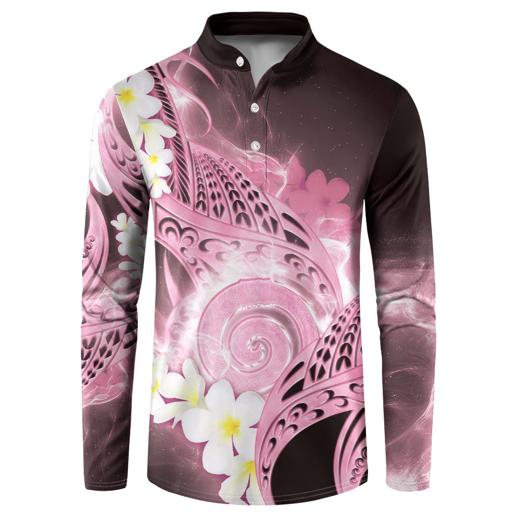 Piko Hawaiian Button Sweatshirt Pink Galaxy Spiral Plumeria Tribal Patterns