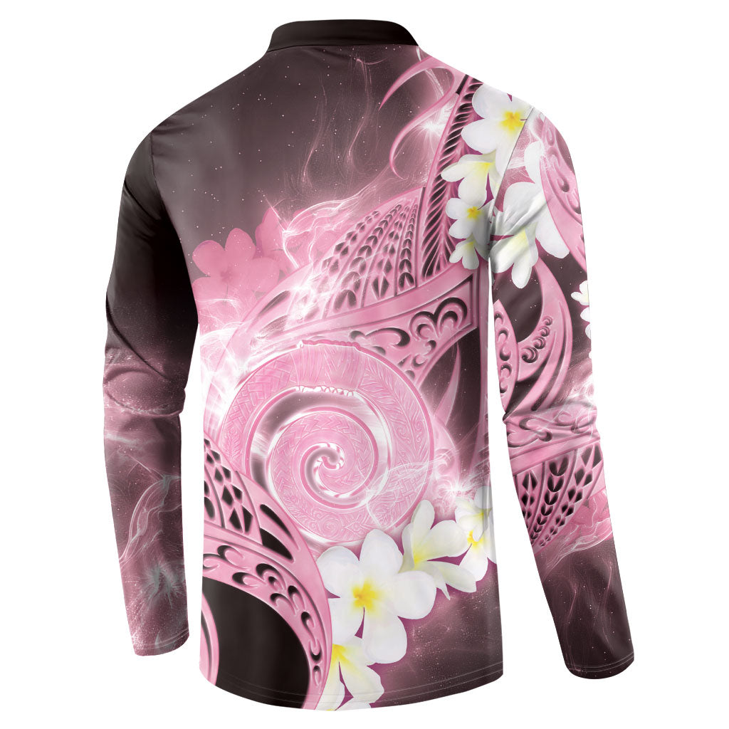 Piko Hawaiian Button Sweatshirt Pink Galaxy Spiral Plumeria Tribal Patterns