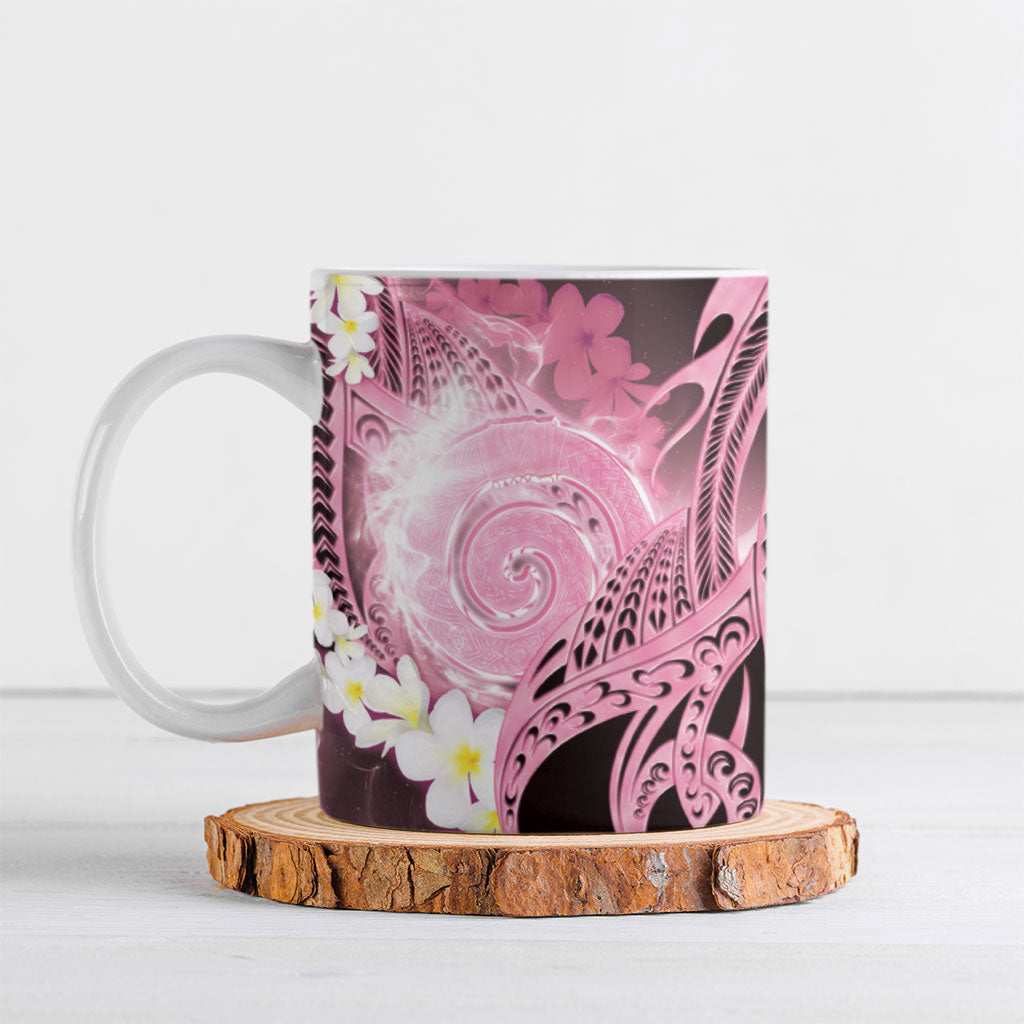 Piko Hawaiian Ceramic Mug Pink Galaxy Spiral Plumeria Tribal Patterns
