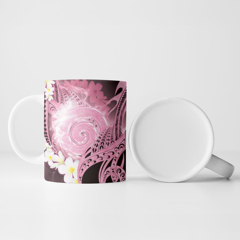 Piko Hawaiian Ceramic Mug Pink Galaxy Spiral Plumeria Tribal Patterns