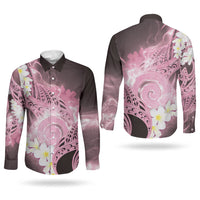 Piko Hawaiian Couples Matching Off Shoulder Maxi Dress and Long Sleeve Button Shirt Pink Galaxy Spiral Plumeria Tribal Patterns
