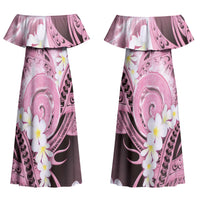 Piko Hawaiian Couples Matching Off Shoulder Maxi Dress and Long Sleeve Button Shirt Pink Galaxy Spiral Plumeria Tribal Patterns