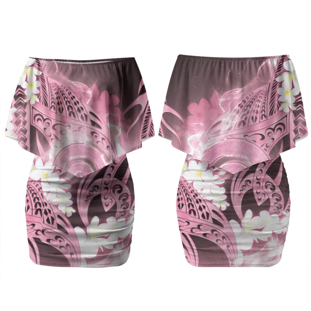 Piko Hawaiian Couples Matching Off Shoulder Short Dress and Long Sleeve Button Shirt Pink Galaxy Spiral Plumeria Tribal Patterns