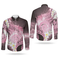 Piko Hawaiian Couples Matching Puletasi and Long Sleeve Button Shirt Pink Galaxy Spiral Plumeria Tribal Patterns