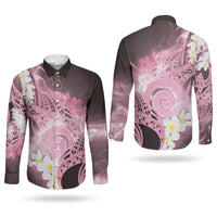 Piko Hawaiian Couples Matching Summer Maxi Dress and Long Sleeve Button Shirt Pink Galaxy Spiral Plumeria Tribal Patterns