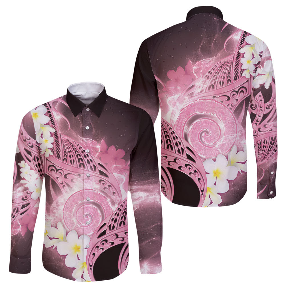 Piko Hawaiian Family Matching Off Shoulder Short Dress and Hawaiian Shirt Pink Galaxy Spiral Plumeria Tribal Patterns