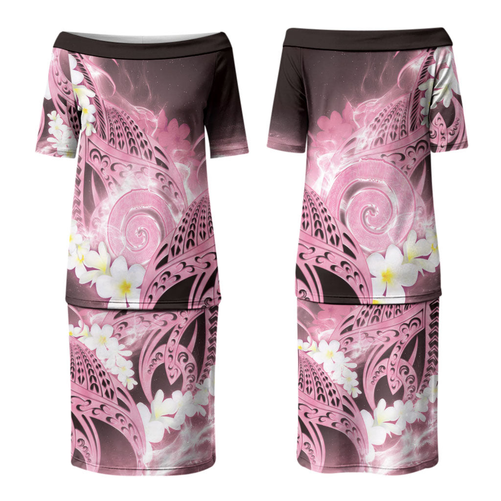 Piko Hawaiian Family Matching Puletasi and Hawaiian Shirt Pink Galaxy Spiral Plumeria Tribal Patterns