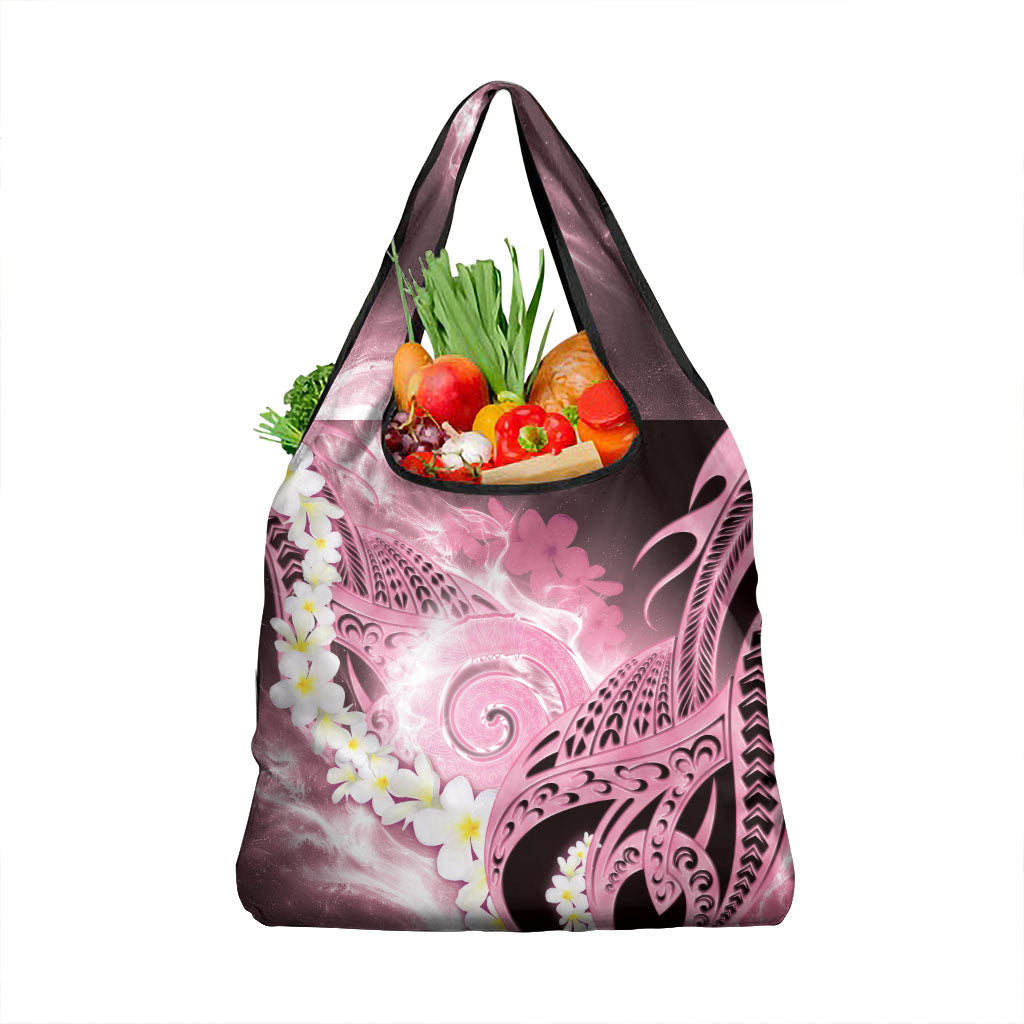 Piko Hawaiian Grocery Bag Pink Galaxy Spiral Plumeria Tribal Patterns