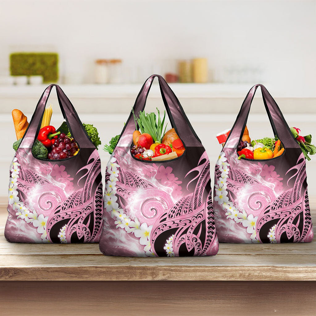 Piko Hawaiian Grocery Bag Pink Galaxy Spiral Plumeria Tribal Patterns