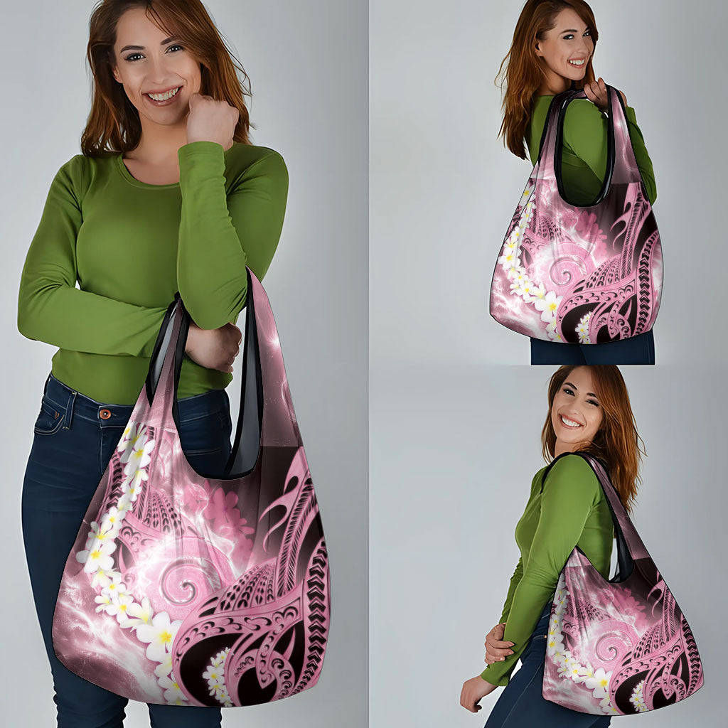 Piko Hawaiian Grocery Bag Pink Galaxy Spiral Plumeria Tribal Patterns