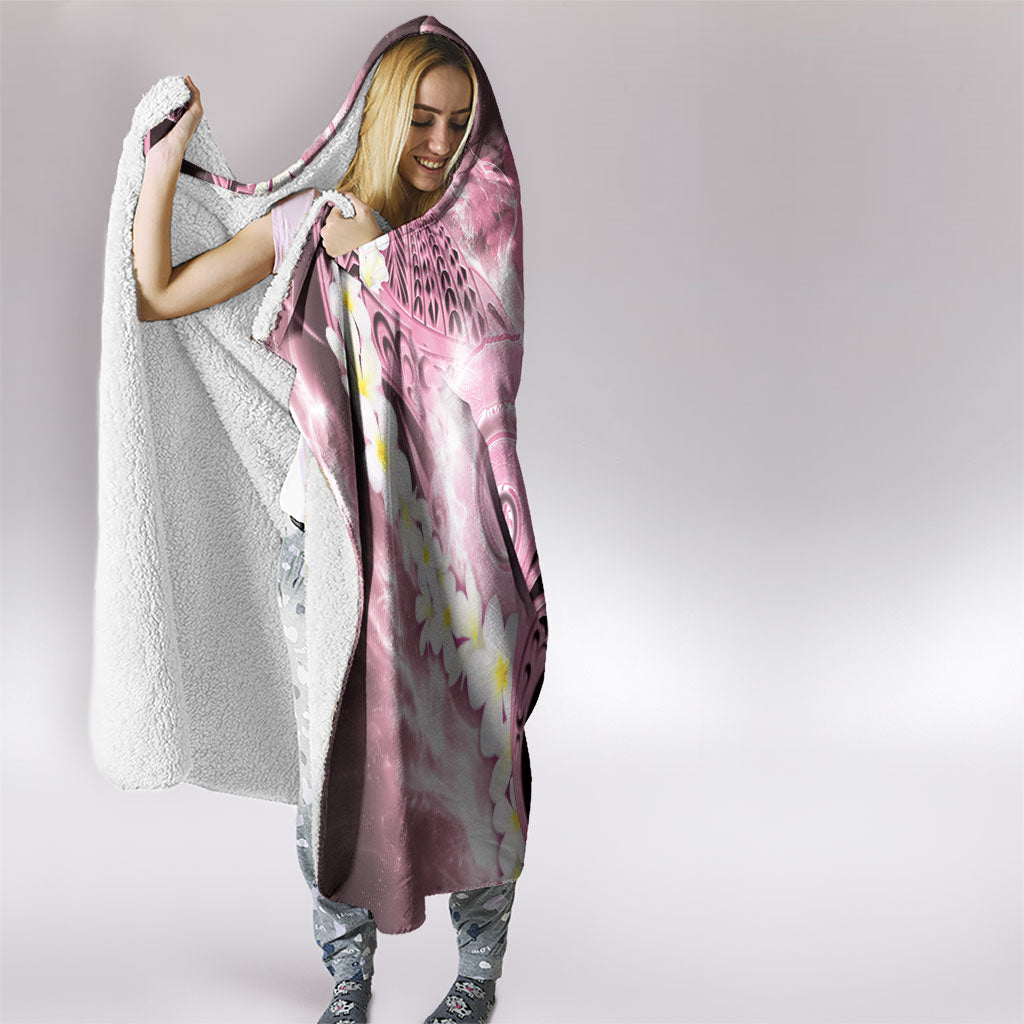 Piko Hawaiian Hooded Blanket Pink Galaxy Spiral Plumeria Tribal Patterns