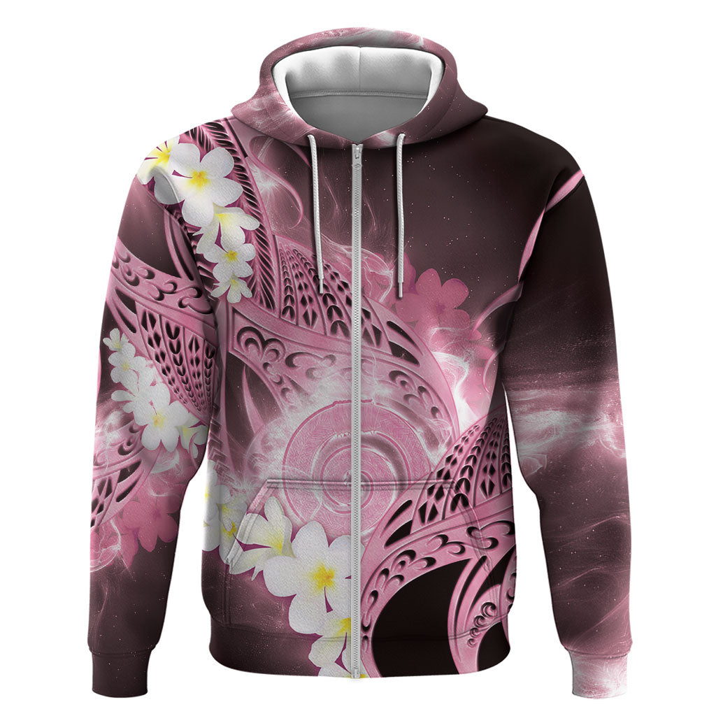 Piko Hawaiian Hoodie Pink Galaxy Spiral Plumeria Tribal Patterns