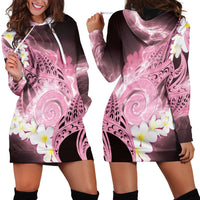 Piko Hawaiian Hoodie Dress Pink Galaxy Spiral Plumeria Tribal Patterns