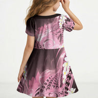 Piko Hawaiian Kid Short Sleeve Dress Pink Galaxy Spiral Plumeria Tribal Patterns