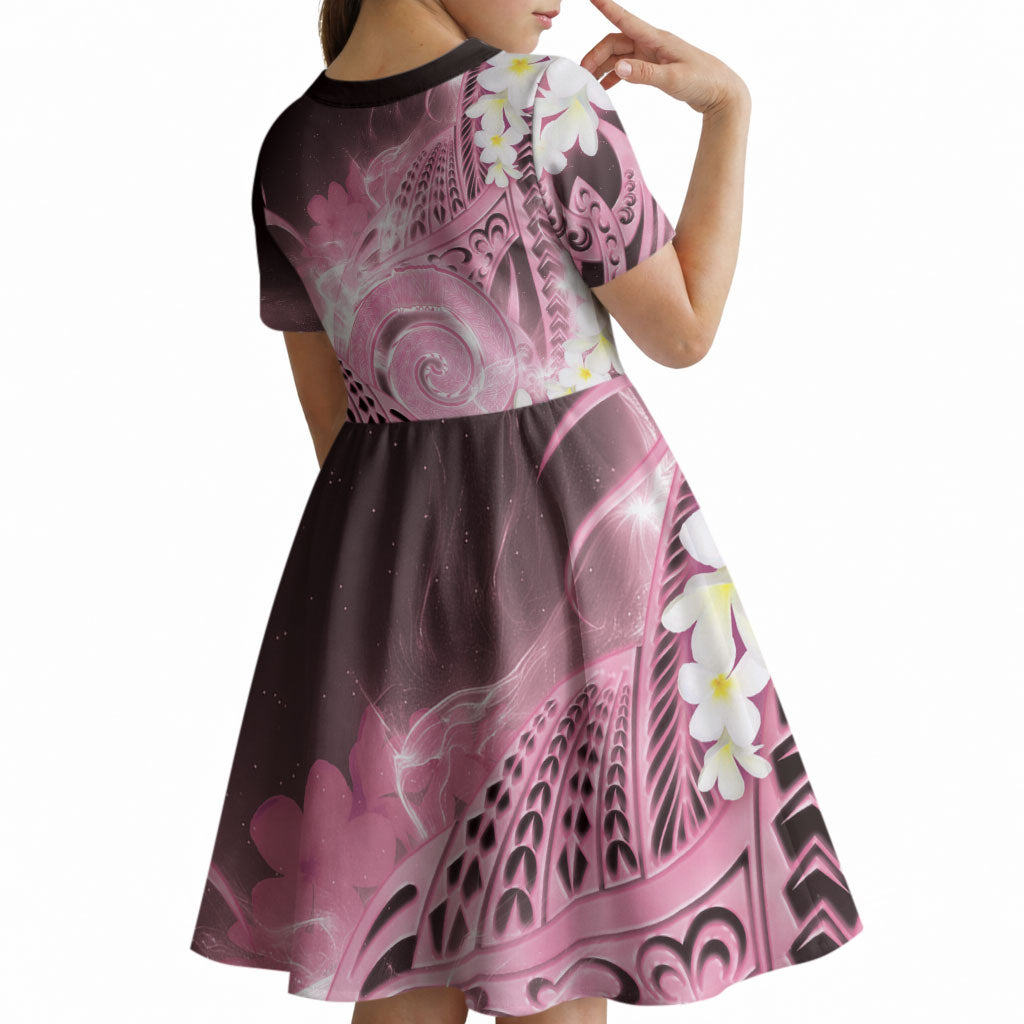 Piko Hawaiian Kid Short Sleeve Dress Pink Galaxy Spiral Plumeria Tribal Patterns