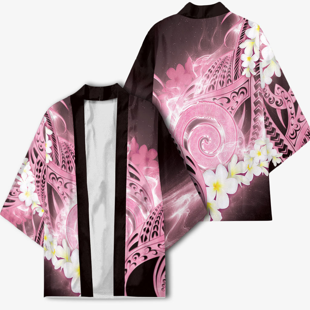 Piko Hawaiian Kimono Pink Galaxy Spiral Plumeria Tribal Patterns