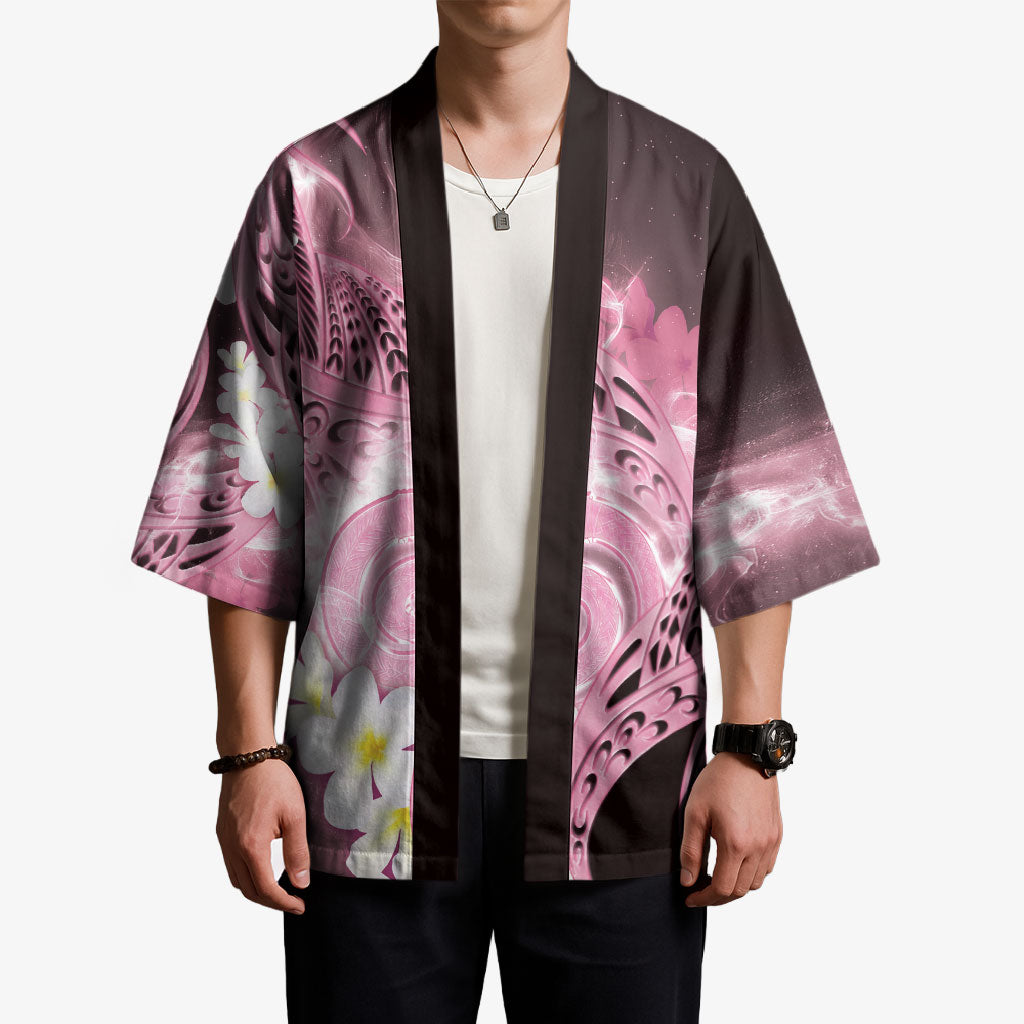 Piko Hawaiian Kimono Pink Galaxy Spiral Plumeria Tribal Patterns