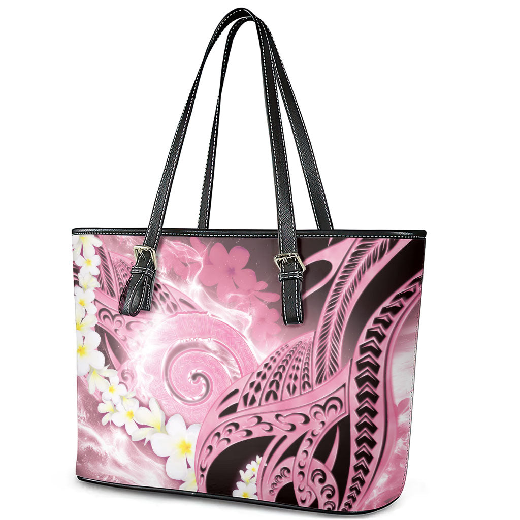Piko Hawaiian Leather Tote Bag Pink Galaxy Spiral Plumeria Tribal Patterns
