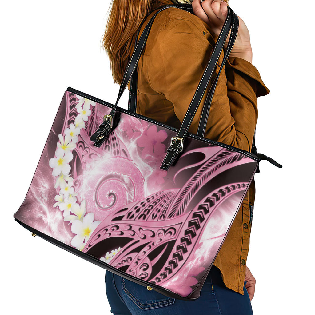 Piko Hawaiian Leather Tote Bag Pink Galaxy Spiral Plumeria Tribal Patterns