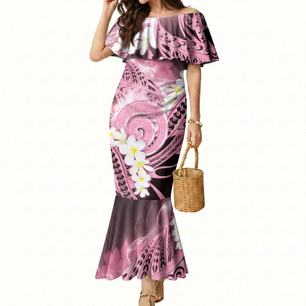 Piko Hawaiian Mermaid Dress Pink Galaxy Spiral Plumeria Tribal Patterns