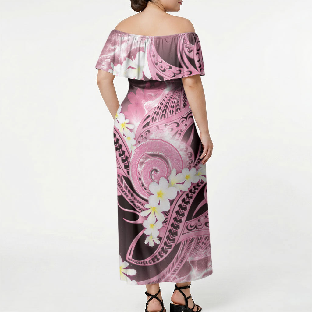 Piko Hawaiian Off Shoulder Maxi Dress Pink Galaxy Spiral Plumeria Tribal Patterns