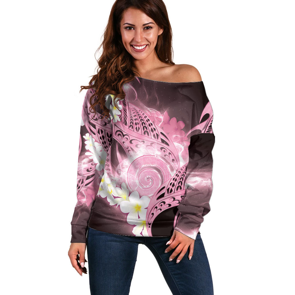 Piko Hawaiian Off Shoulder Sweater Pink Galaxy Spiral Plumeria Tribal Patterns