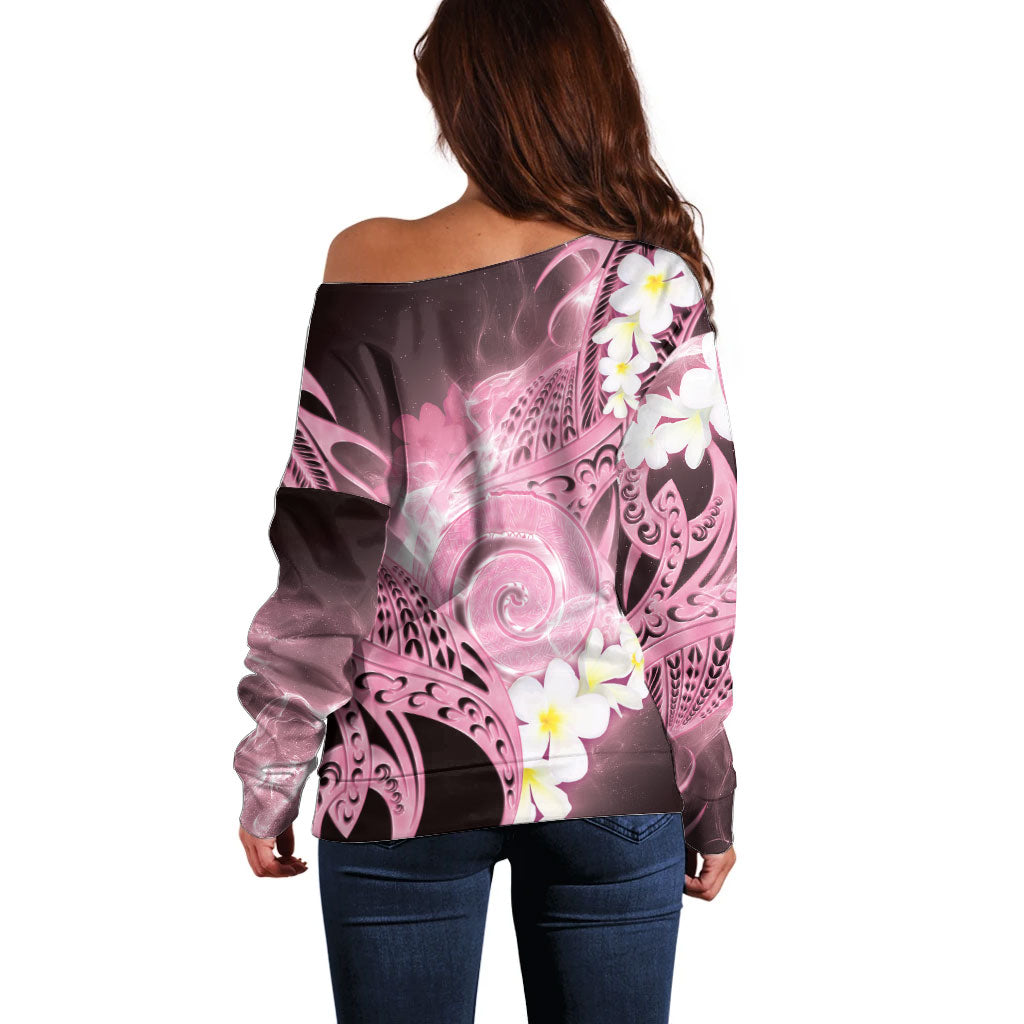 Piko Hawaiian Off Shoulder Sweater Pink Galaxy Spiral Plumeria Tribal Patterns