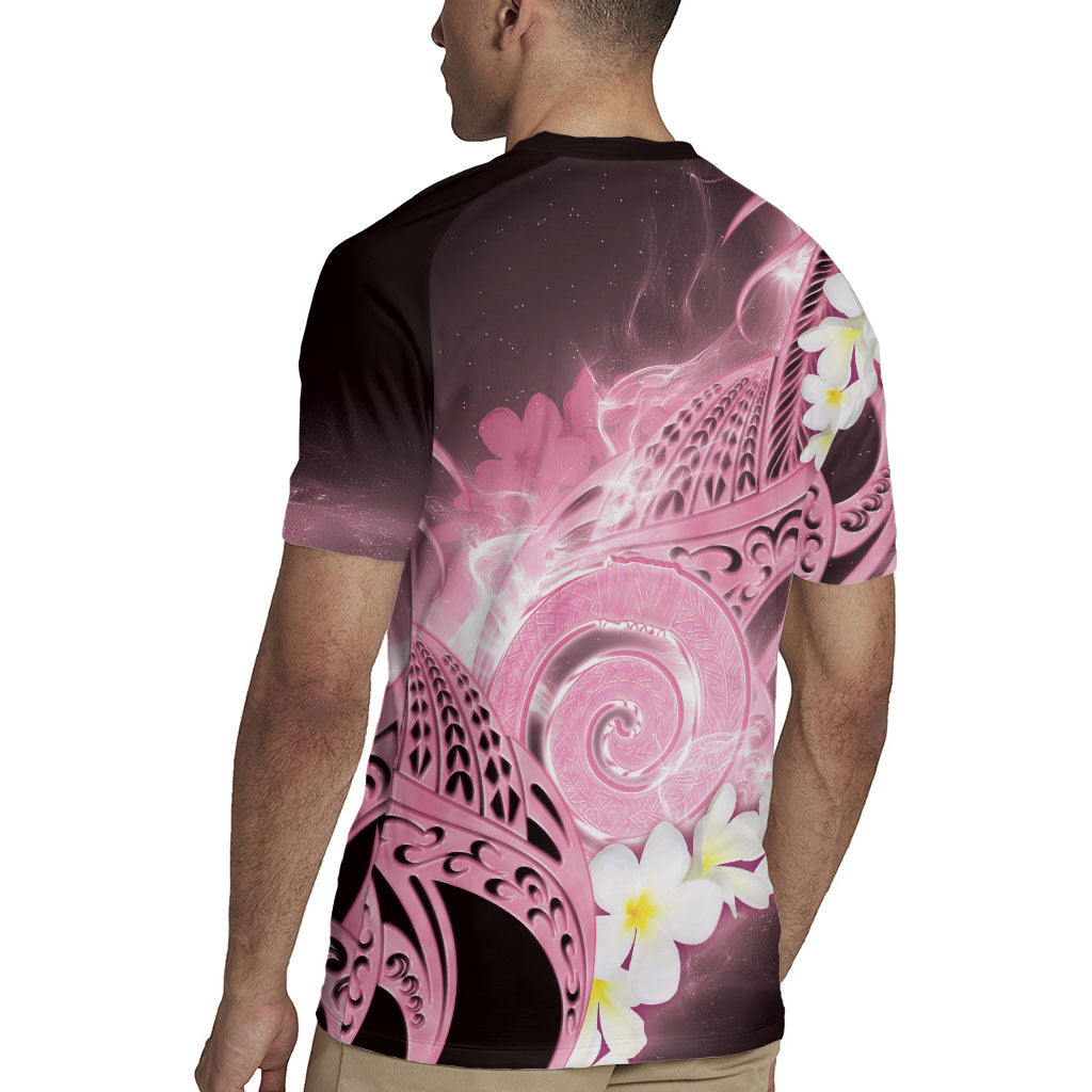 Piko Hawaiian Rugby Jersey Pink Galaxy Spiral Plumeria Tribal Patterns