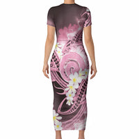 Piko Hawaiian Short Sleeve Bodycon Dress Pink Galaxy Spiral Plumeria Tribal Patterns