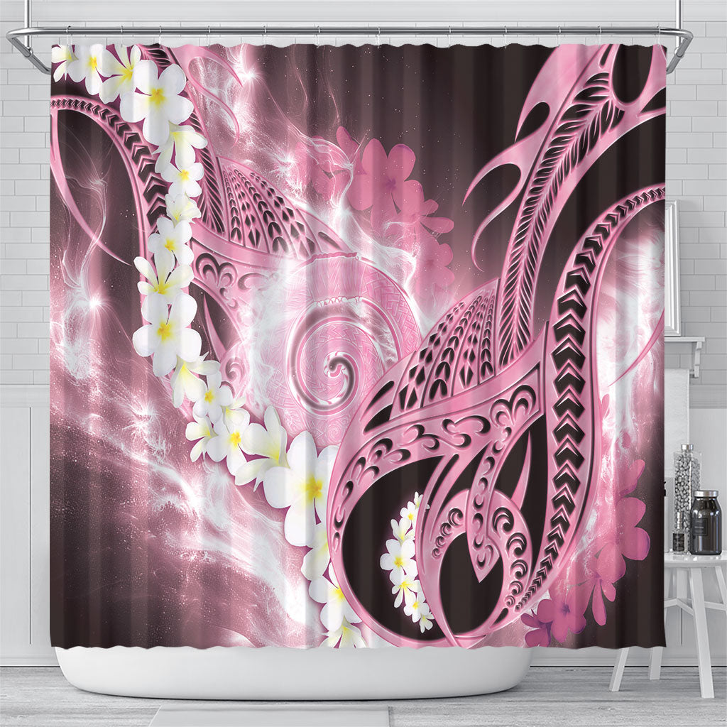 Piko Hawaiian Shower Curtain Pink Galaxy Spiral Plumeria Tribal Patterns