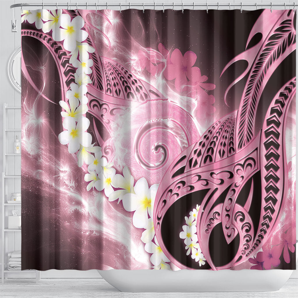 Piko Hawaiian Shower Curtain Pink Galaxy Spiral Plumeria Tribal Patterns