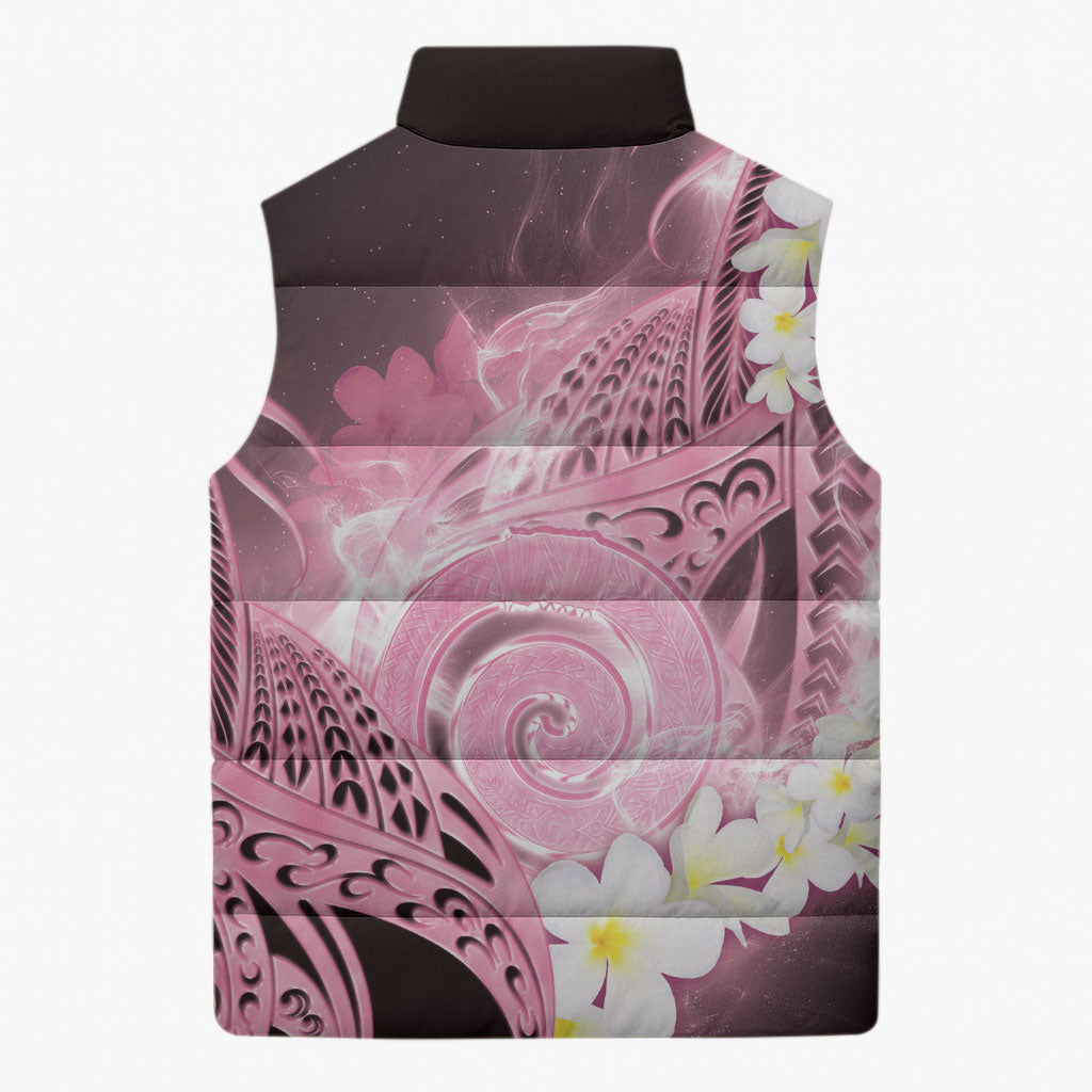 Piko Hawaiian Sleeveless Puffer Jacket Pink Galaxy Spiral Plumeria Tribal Patterns