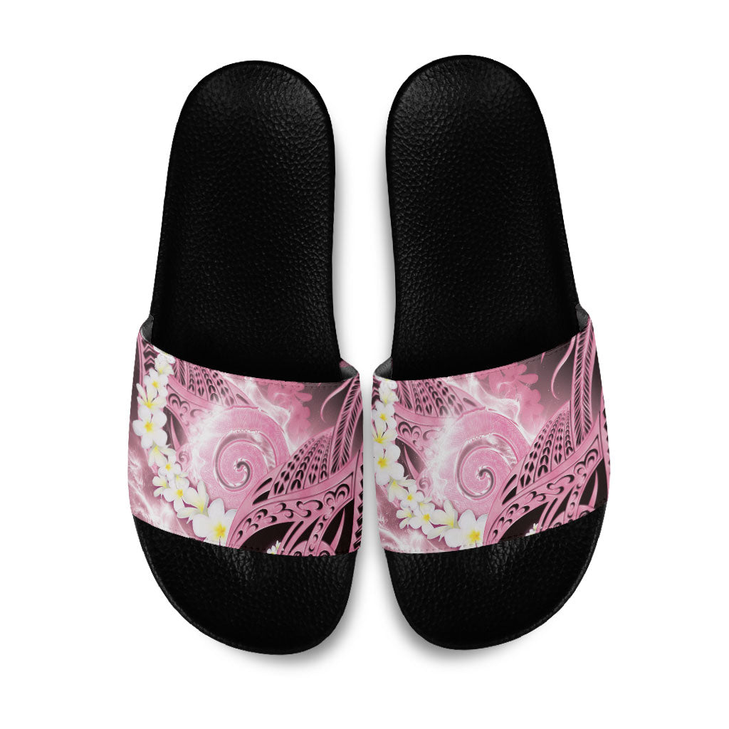 Piko Hawaiian Slide Sandals Pink Galaxy Spiral Plumeria Tribal Patterns