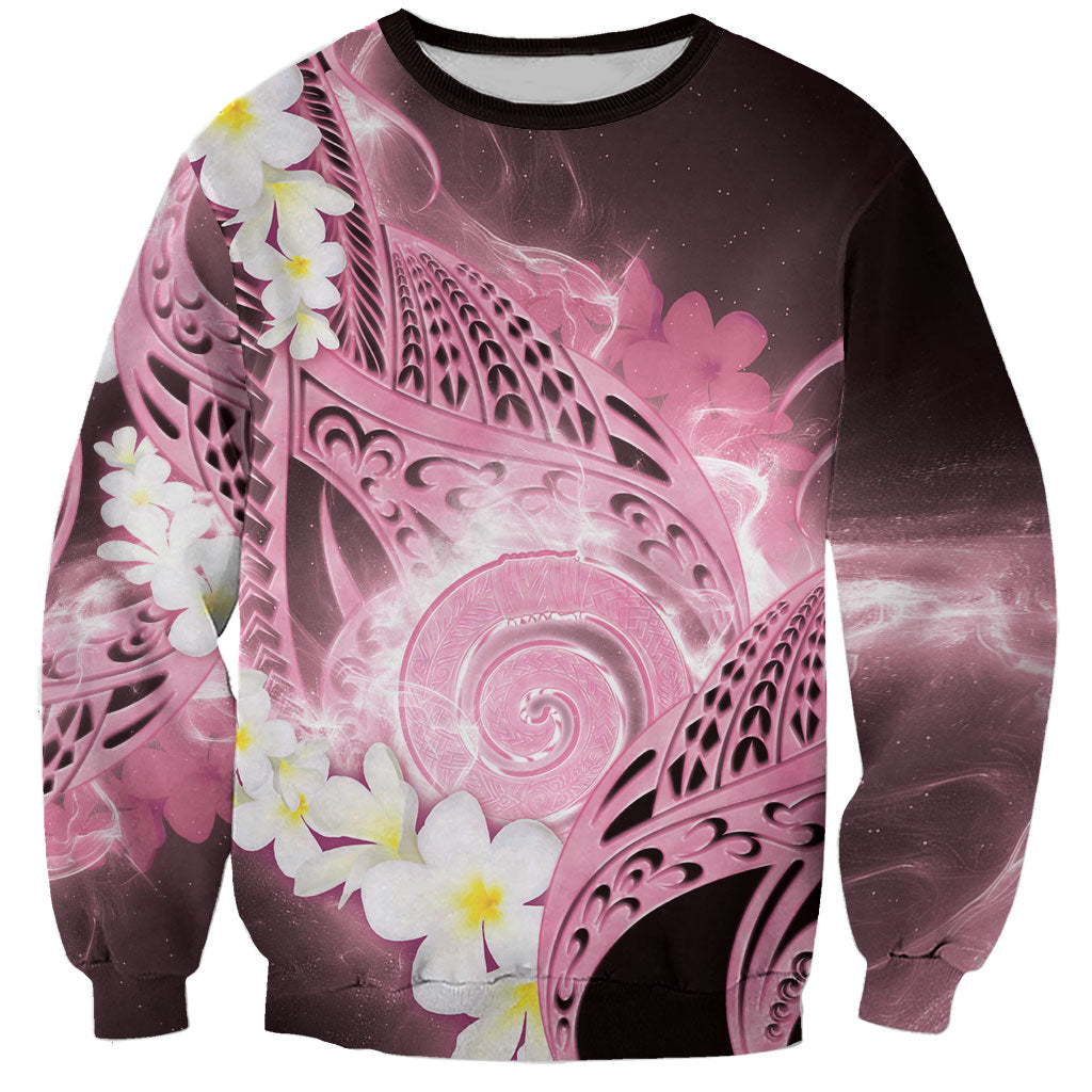 Piko Hawaiian Sweatshirt Pink Galaxy Spiral Plumeria Tribal Patterns