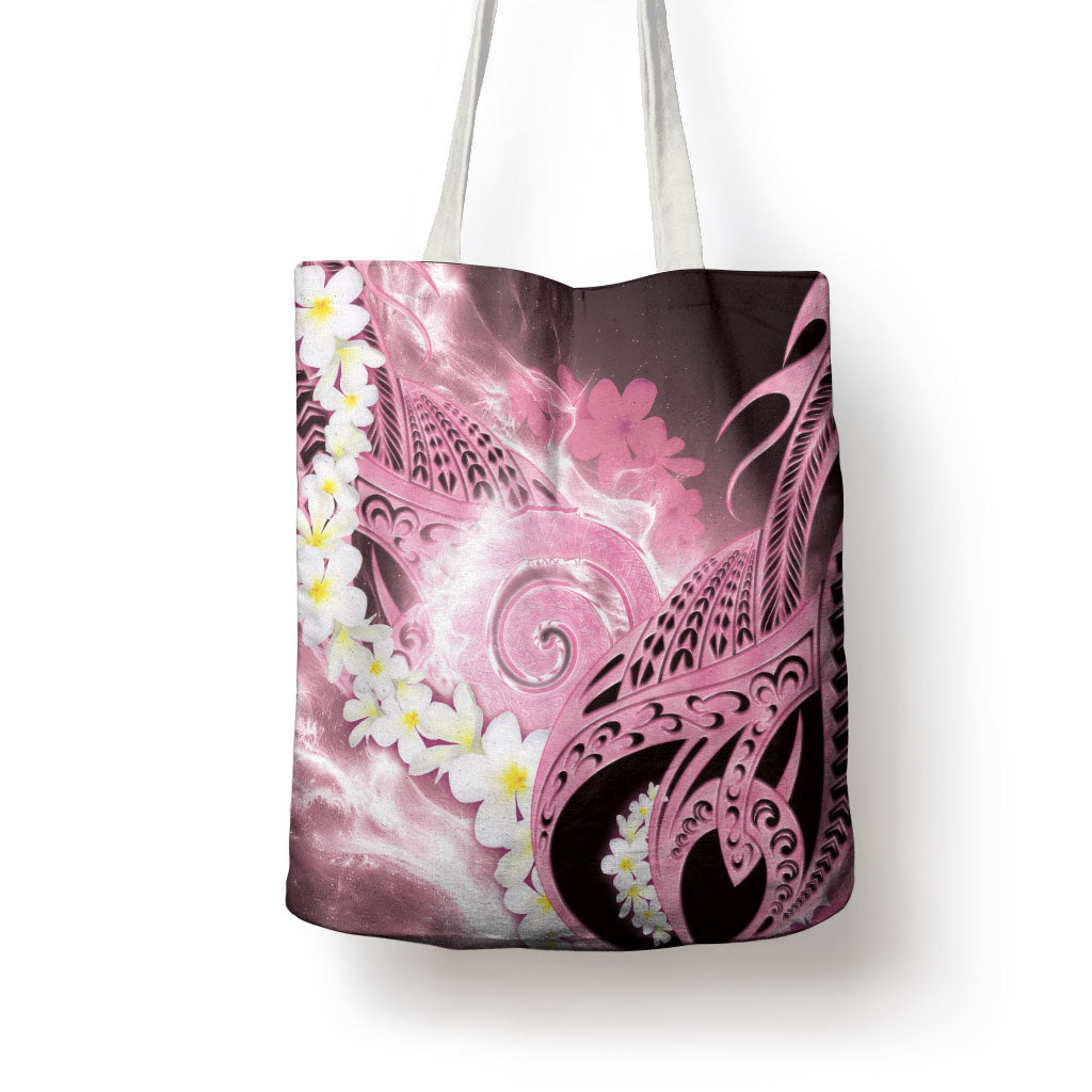 Piko Hawaiian Tote Bag Pink Galaxy Spiral Plumeria Tribal Patterns