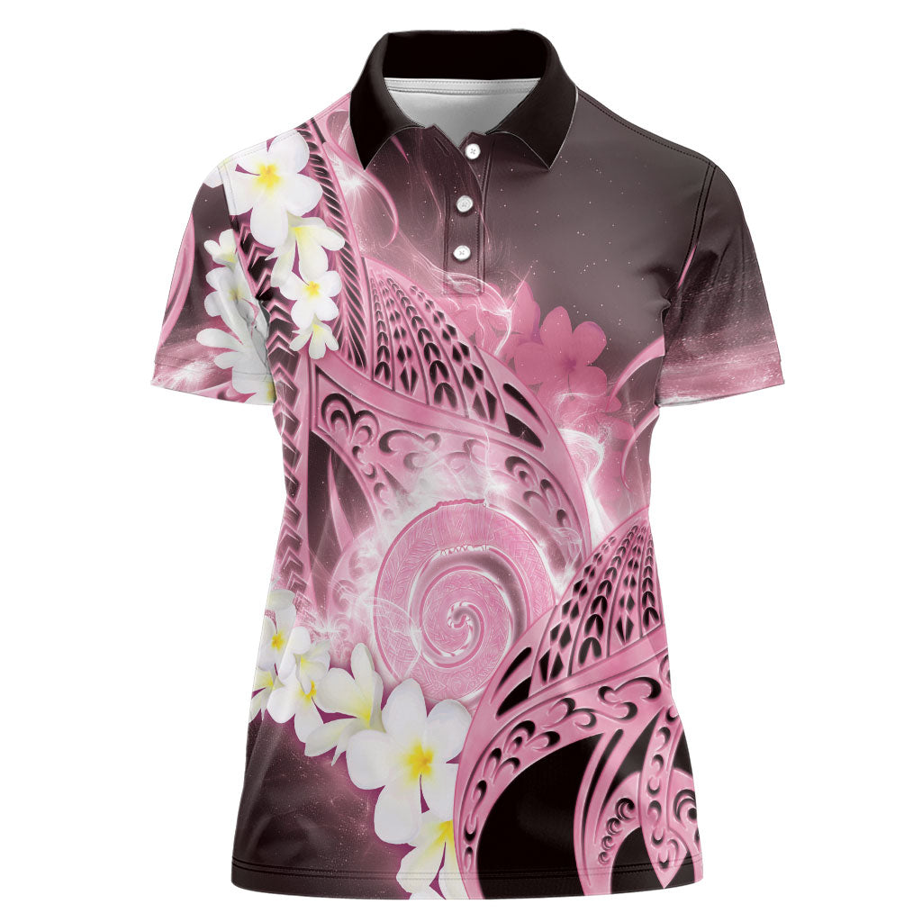 Piko Hawaiian Women Polo Shirt Pink Galaxy Spiral Plumeria Tribal Patterns